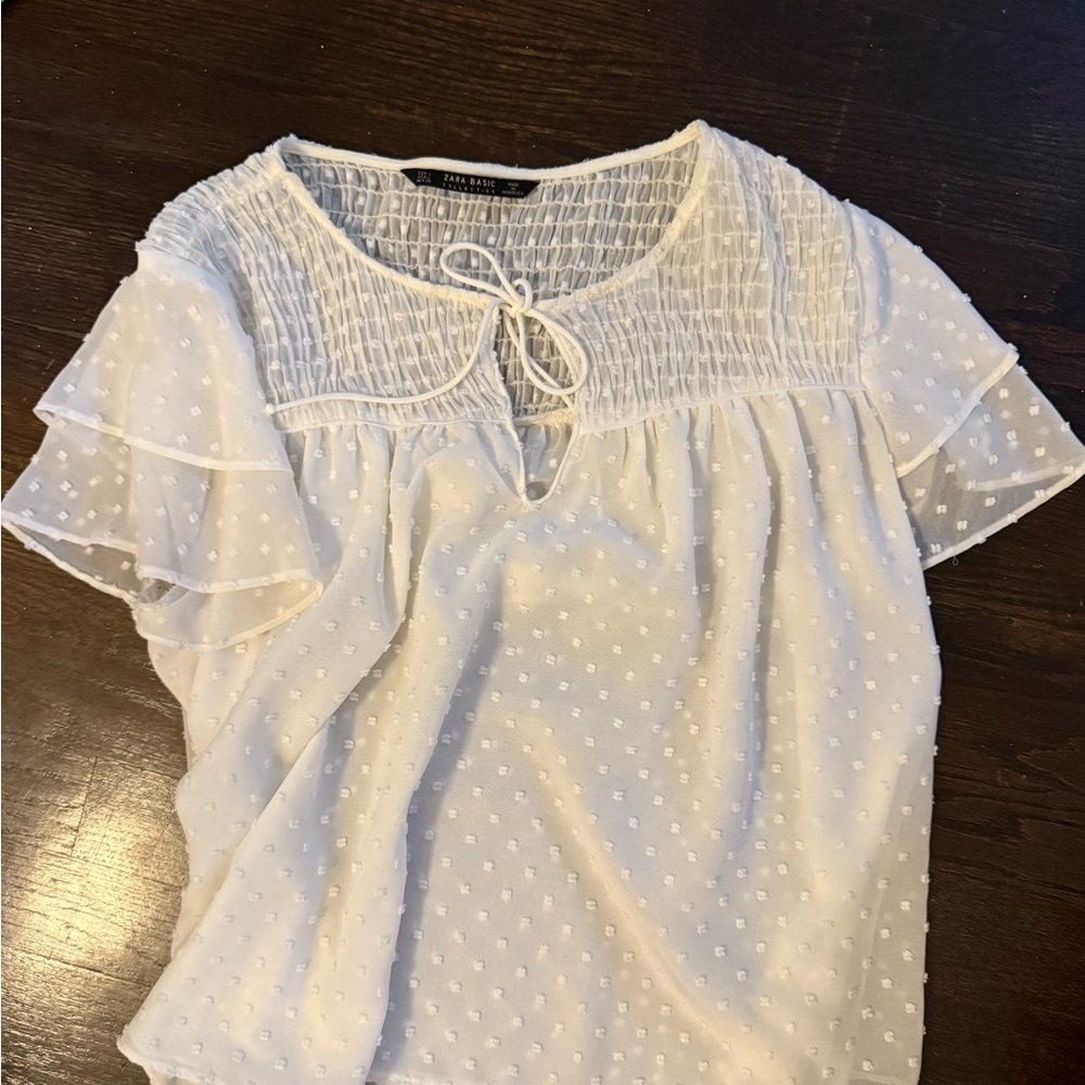 Zara White Dot peasant top beach top